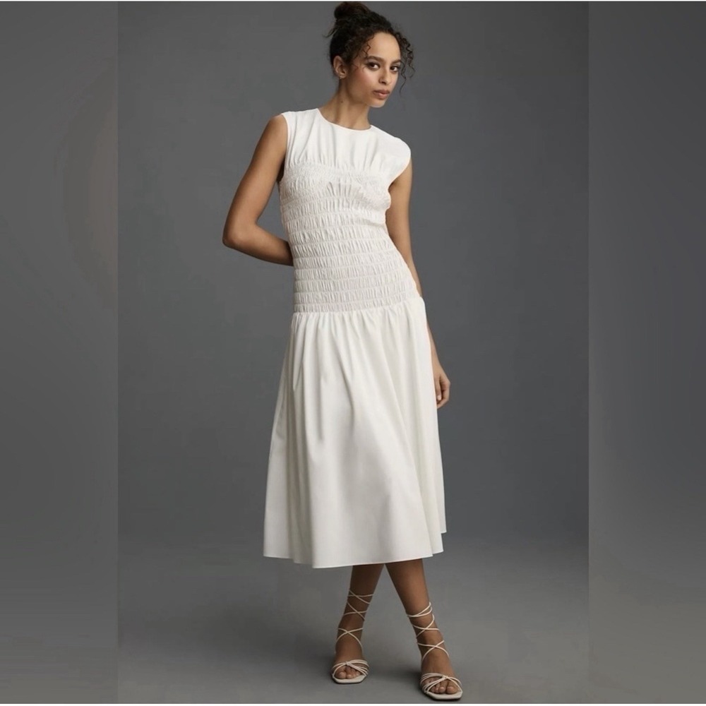 Mare Mare X Anthropologie White Smocked Dress M Drop Waist Fairycore